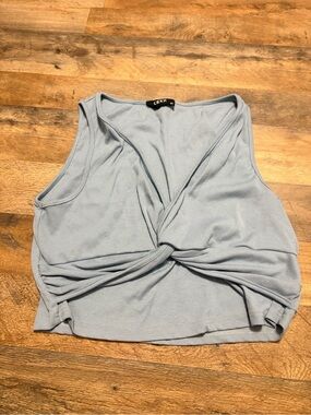 CIDER Plus Size 1XL Blue Ribbed Twist Front Tank Top Sleeveless V Neck